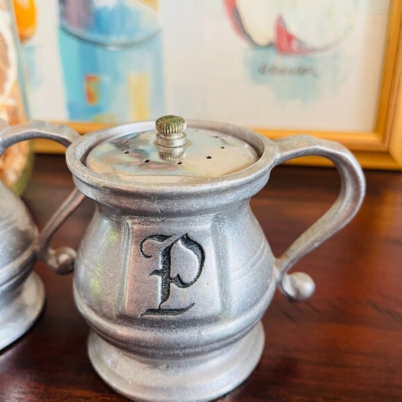 Vintage Salt & Pepper Shakers Pewter Cottagecore Classic Timeless Traditional - Picture 2 of 9